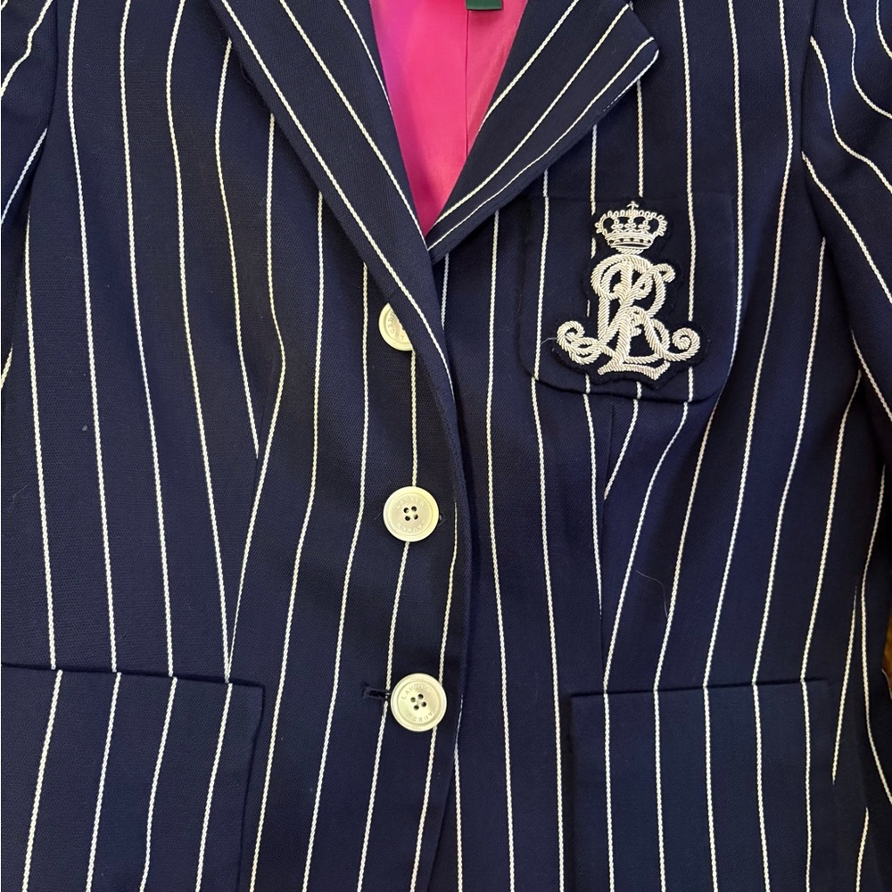 Ralph Lauren Navy Blazer with White Stripes and Crest